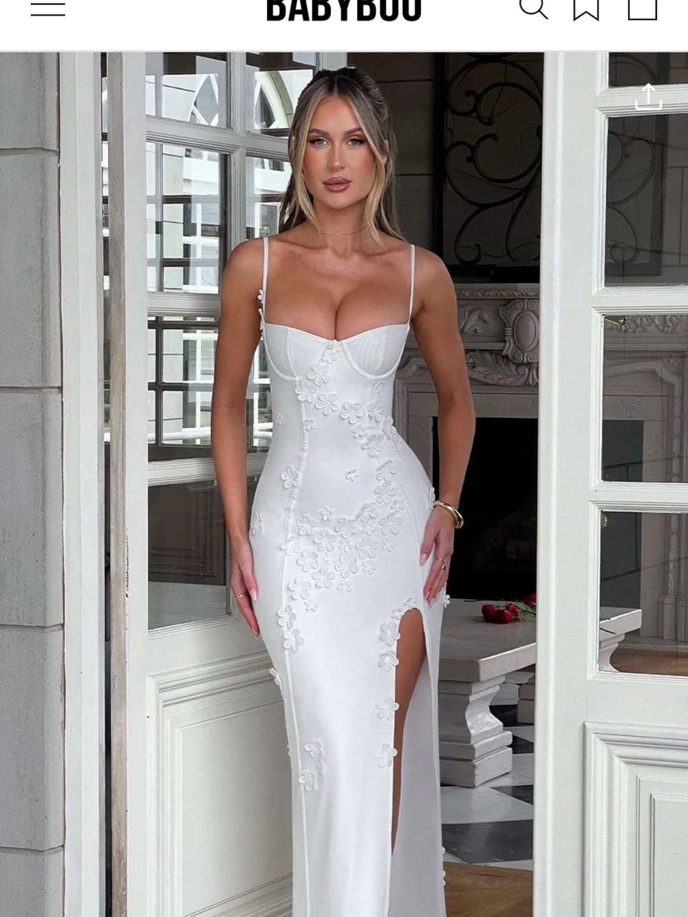 BABYBOO White Strapless Floral Appliqué Gown
